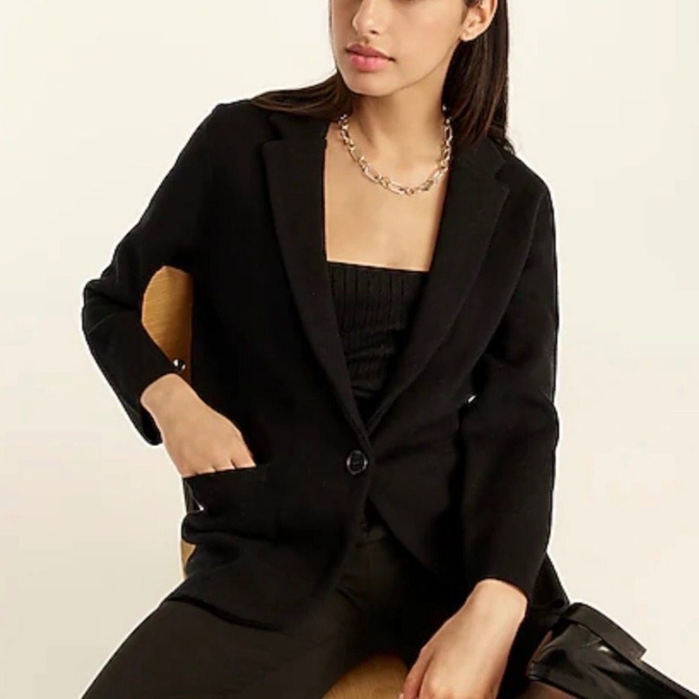 J.Crew Cecile Sweater-Blazer Size Med Relaxed Black Merino Wool Blend Knit